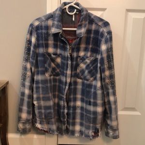 Free People Studded Distressed flannel jacket